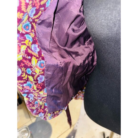 Free People Purple Floral Velvet Jacket Cinch Waist Satin Tie Boho Cottage Core - Picture 12 of 13
